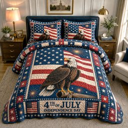 Bald Eagle 3 Piece Quilted Bedding Set 4th of July Gift For Home Decor Lovers