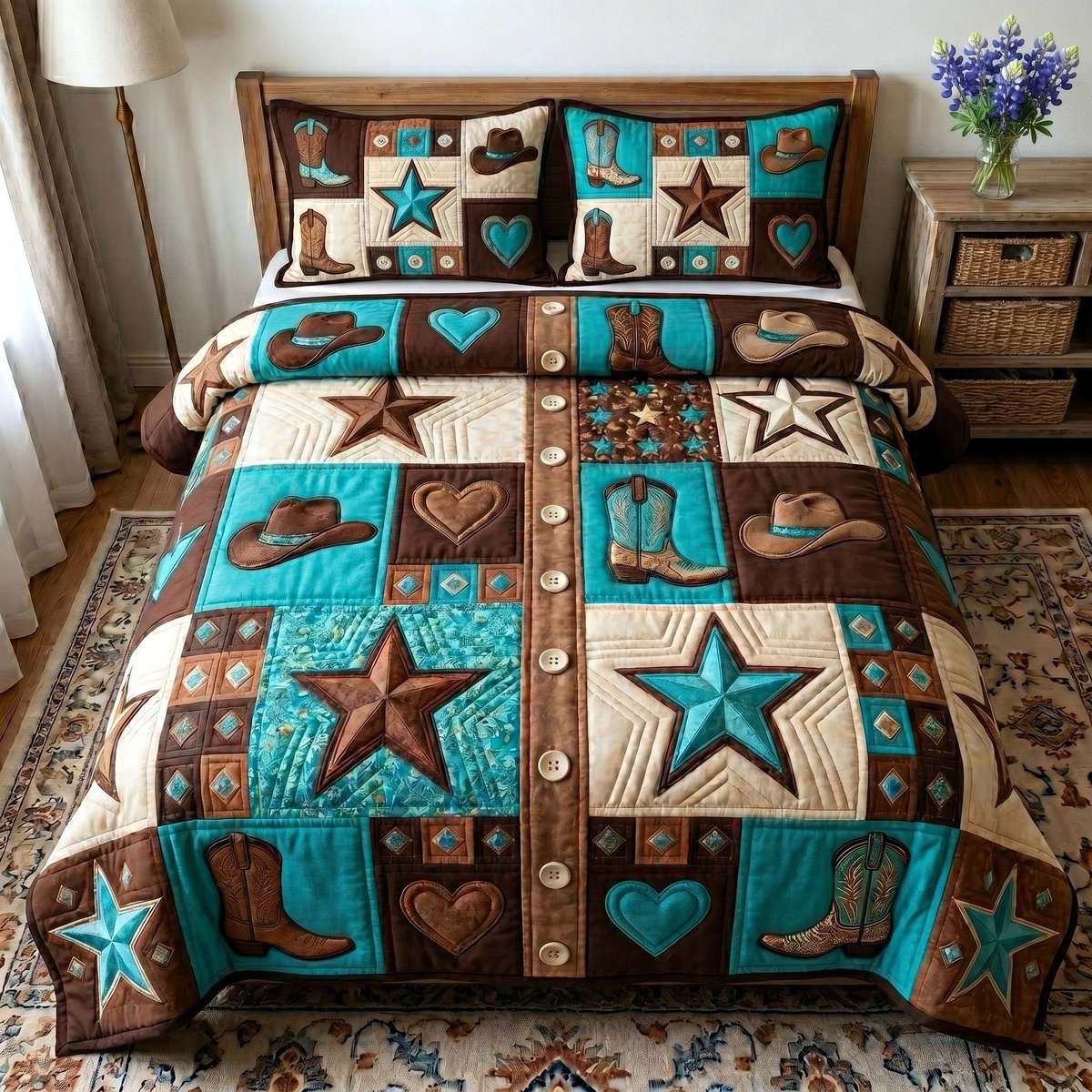 Texas Pride 3 Piece Quilted Bedding Set Gift For Western Lovers