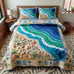 Coastal Whisper Beach 3 Piece Quilted Bedding Set Gift For Beach Lovers