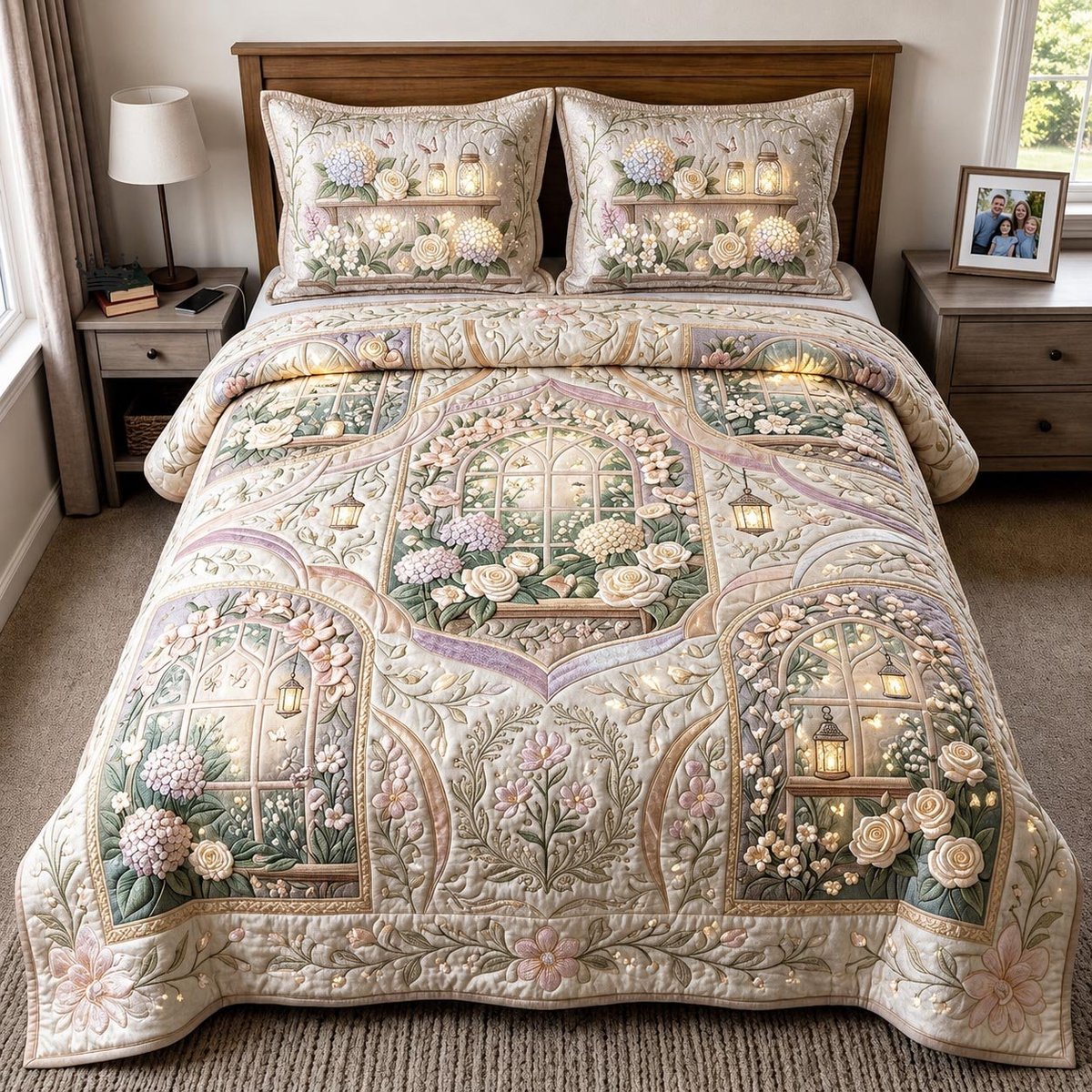 Garden Bloom 3 Piece Quilted Bedding Set Gift For Flower Lovers