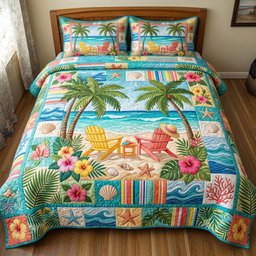 Shoreline Serenity Beach 3 Piece Quilted Bedding Set Gift For Beach Lovers