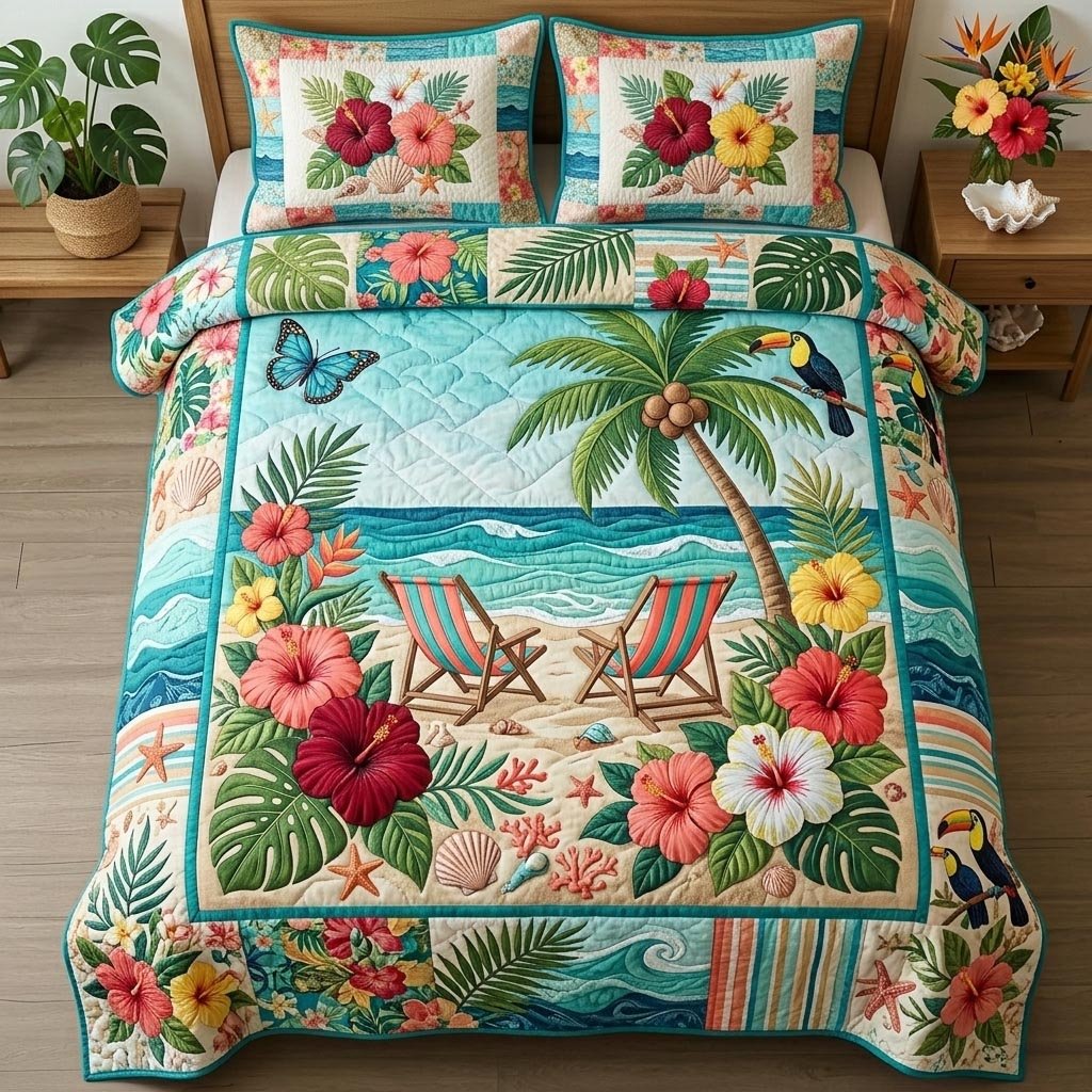 Ocean Treasures Beach 3 Piece Quilted Bedding Set Gift For Beach Lovers
