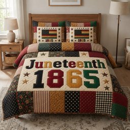 Juneteenth Heritage 3 Piece Quilted Bedding Set Gift For African American Heritage Lovers