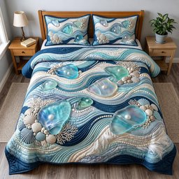 Coastal Serenity Beach 3 Piece Quilted Bedding Set Gift For Beach Lovers