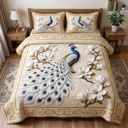 Peacock Majesty 3 Piece Quilted Bedding Set Gift For Bird Lovers