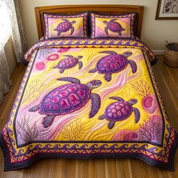 Ocean Turtle Beach 3 Piece Quilted Bedding Set Gift For Turtle Lovers