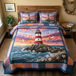 Coastal Glow Nautical 3 Piece Quilted Bedding Set Gift For Beach Lovers