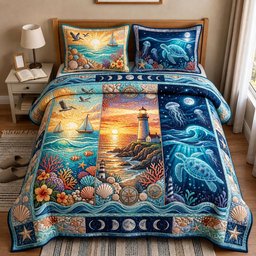 Nautical Breeze 3 Piece Quilted Bedding Set Gift For Beach Lovers