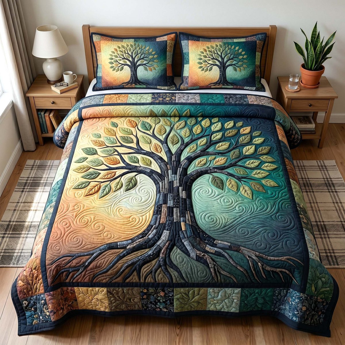 Eternal Roots 3 Piece Quilted Bedding Set Gift For Home Decor Lovers