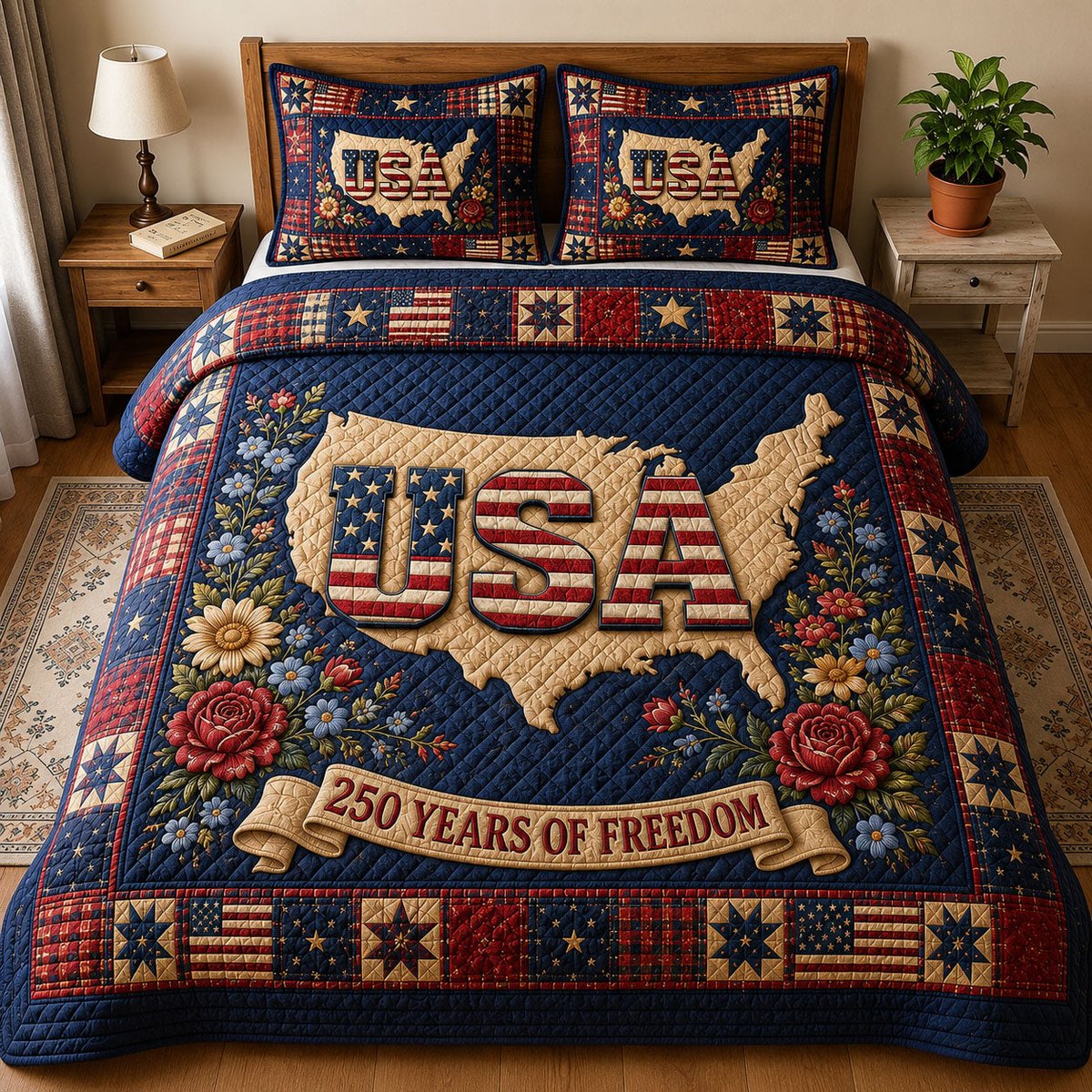 Heritage Patch 3 Piece Quilted Bedding Set Gift For African American Heritage Lovers