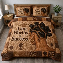 Empowered Queen Affirmation 3 Piece Quilted Bedding Set Gift For Western Lovers