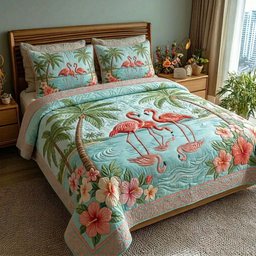 Ocean Breeze Palm Beach 3 Piece Quilted Bedding Set Gift For Beach Lovers