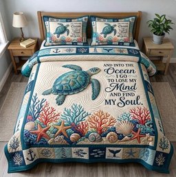 Summer Escape 3 Piece Quilted Bedding Set Gift For Beach Lovers