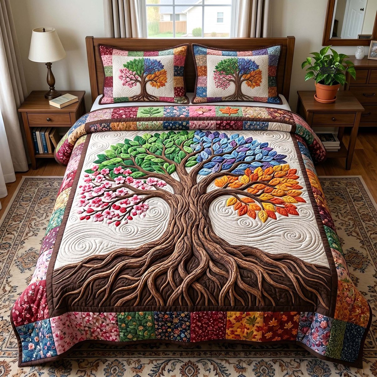 Eternal Roots 3 Piece Quilted Bedding Set Gift For Home Decor Lovers