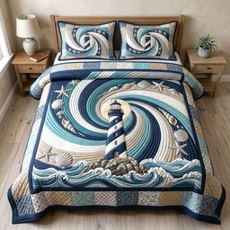 Coastal Glow Nautical 3 Piece Quilted Bedding Set Gift For Beach Lovers
