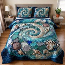 Salt Whisper Beach 3 Piece Quilted Bedding Set Gift For Beach Lovers