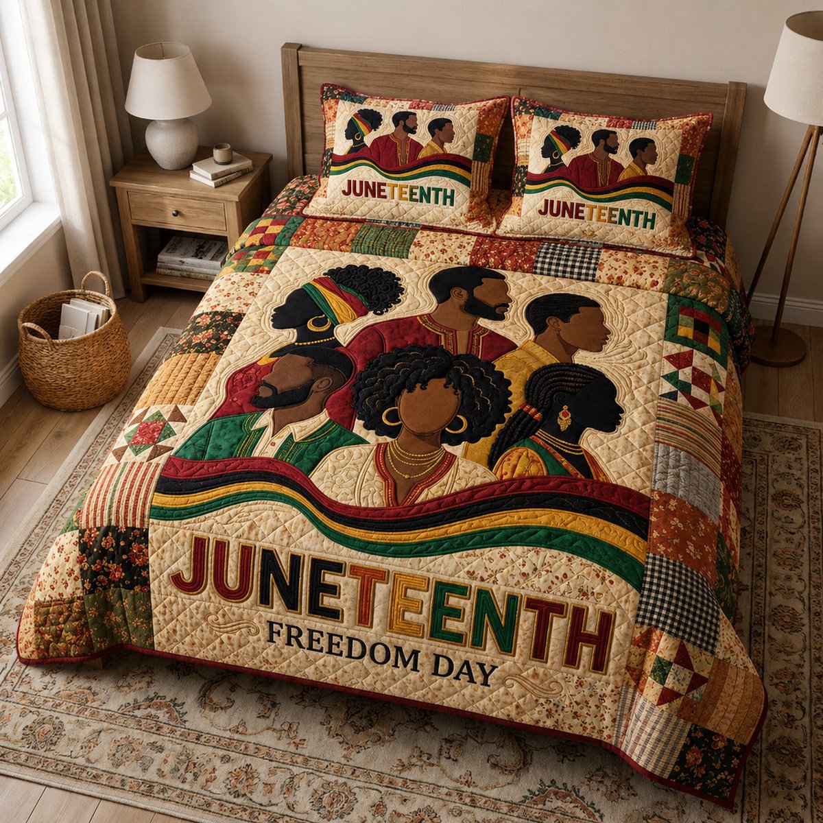 Heritage Unity 3 Piece Quilted Bedding Set Gift For African American Heritage Lovers