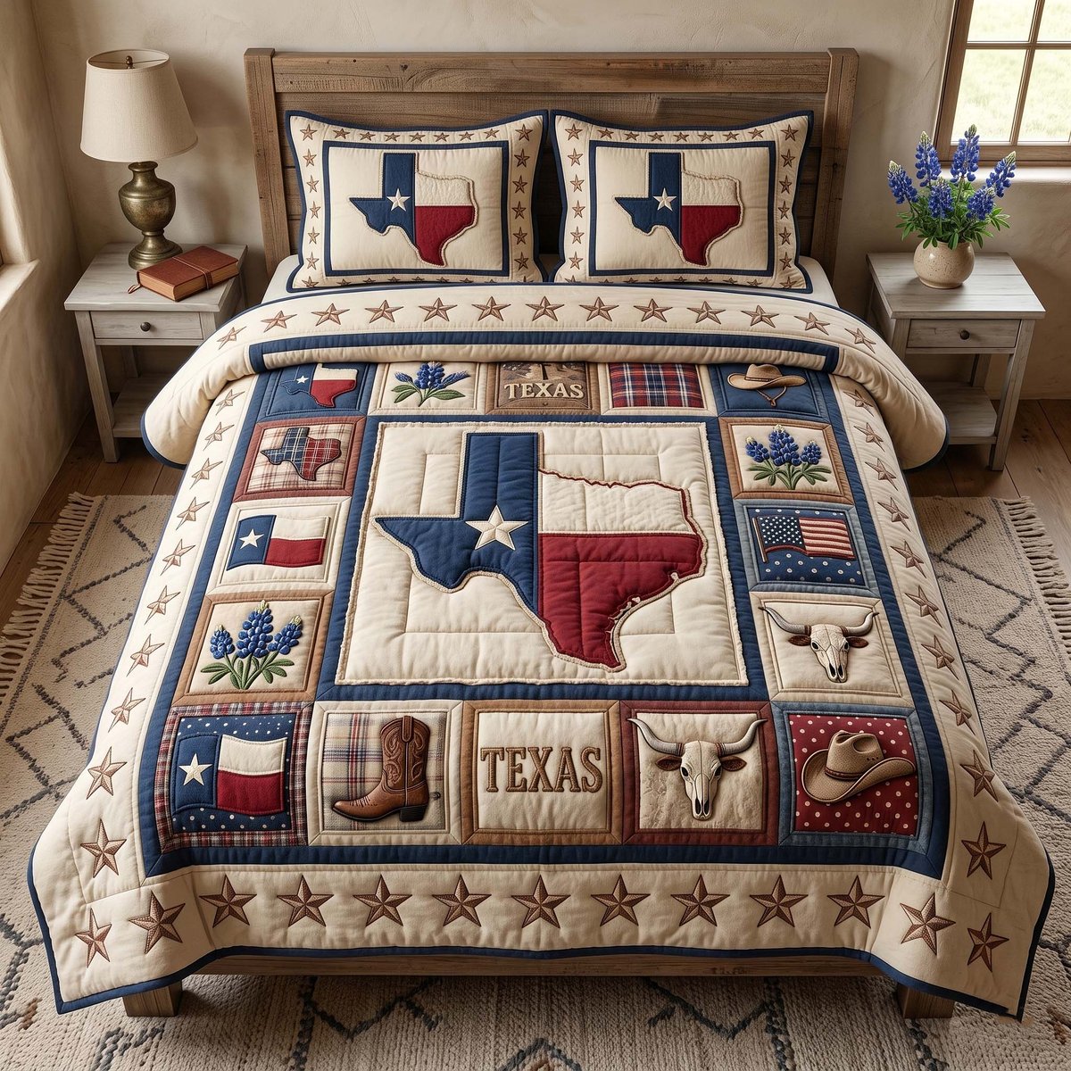 Texas Pride 3 Piece Quilted Bedding Set Gift For Western Lovers