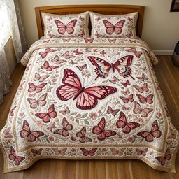 Butterfly Dream 3 Piece Quilted Bedding Set Gift For Butterfly Lovers