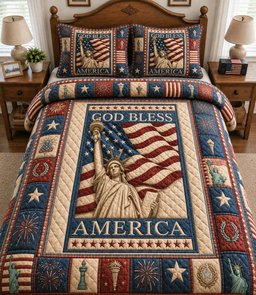 God Bless America 3 Piece Quilted Bedding Set Gift For Christians