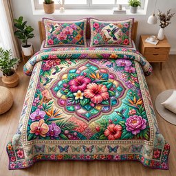 Bloom Haven 3 Piece Quilted Bedding Set Gift For Flower Lovers