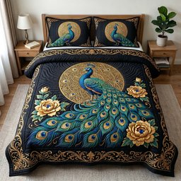Peacock Majesty 3 Piece Quilted Bedding Set Gift For Bird Lovers