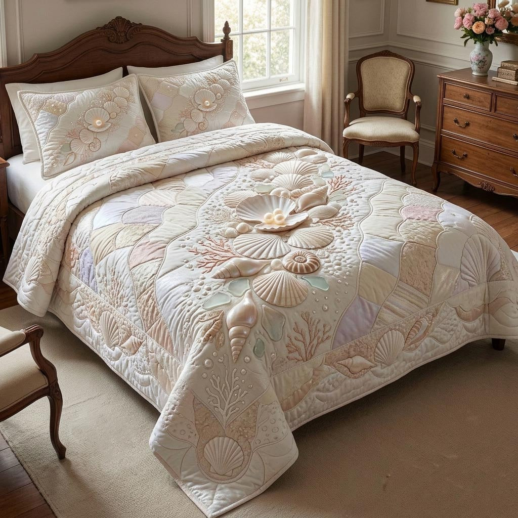 Ocean Treasures Beach 3 Piece Quilted Bedding Set Gift For Beach Lovers