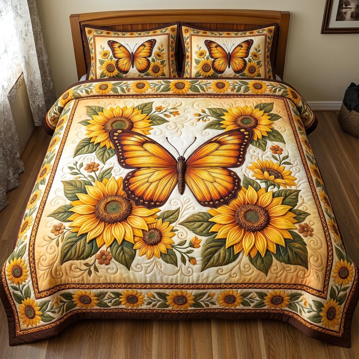Soft Butterfly 3 Piece Quilted Bedding Set Gift For Butterfly Lovers
