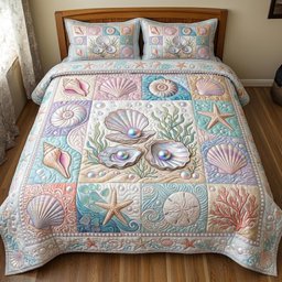 Shoreline Serenity Beach 3 Piece Quilted Bedding Set Gift For Beach Lovers