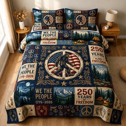 Groovy Squatch 3 Piece Quilted Bedding Set Gift For Nature Lovers