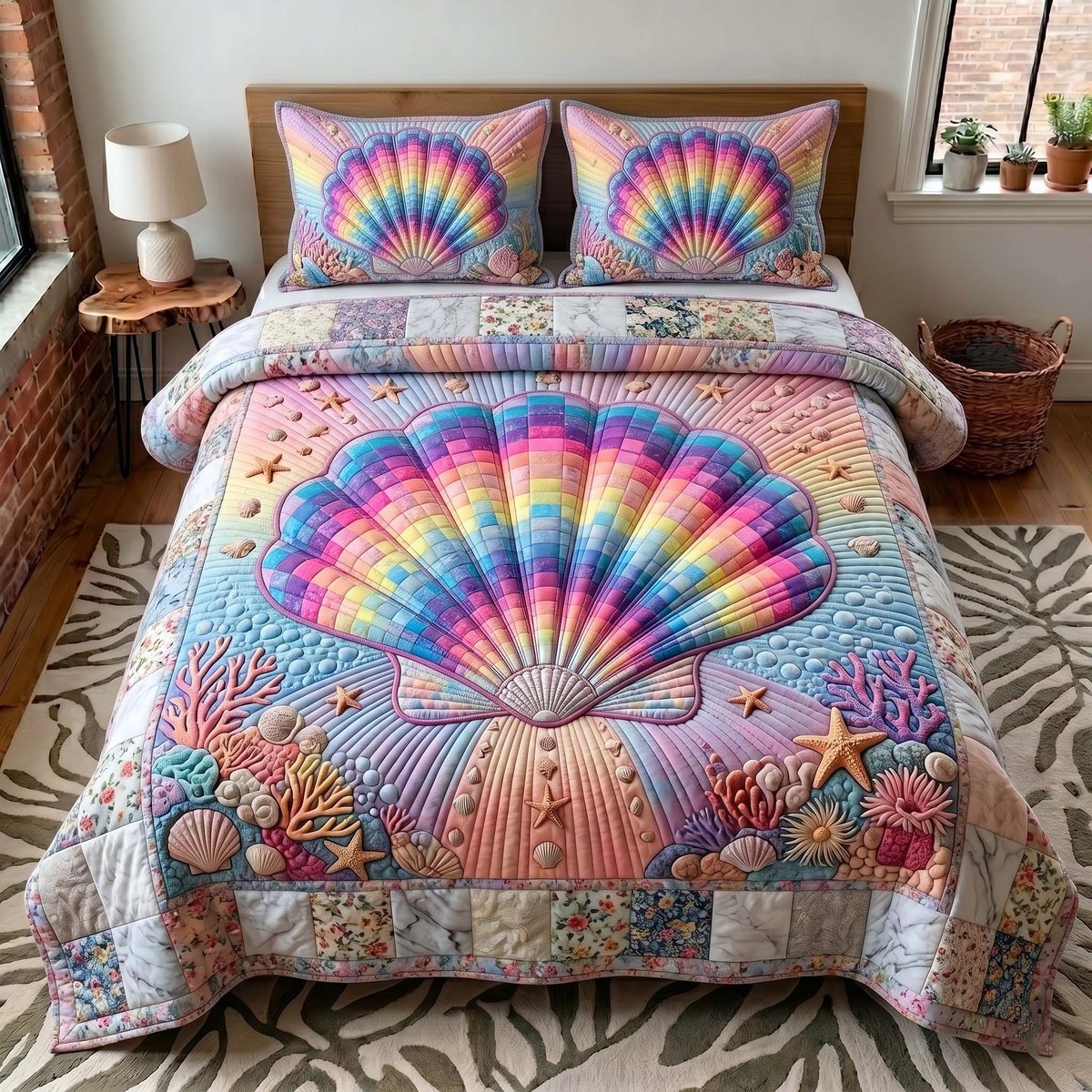 Coastal Whisper Beach 3 Piece Quilted Bedding Set Gift For Beach Lovers