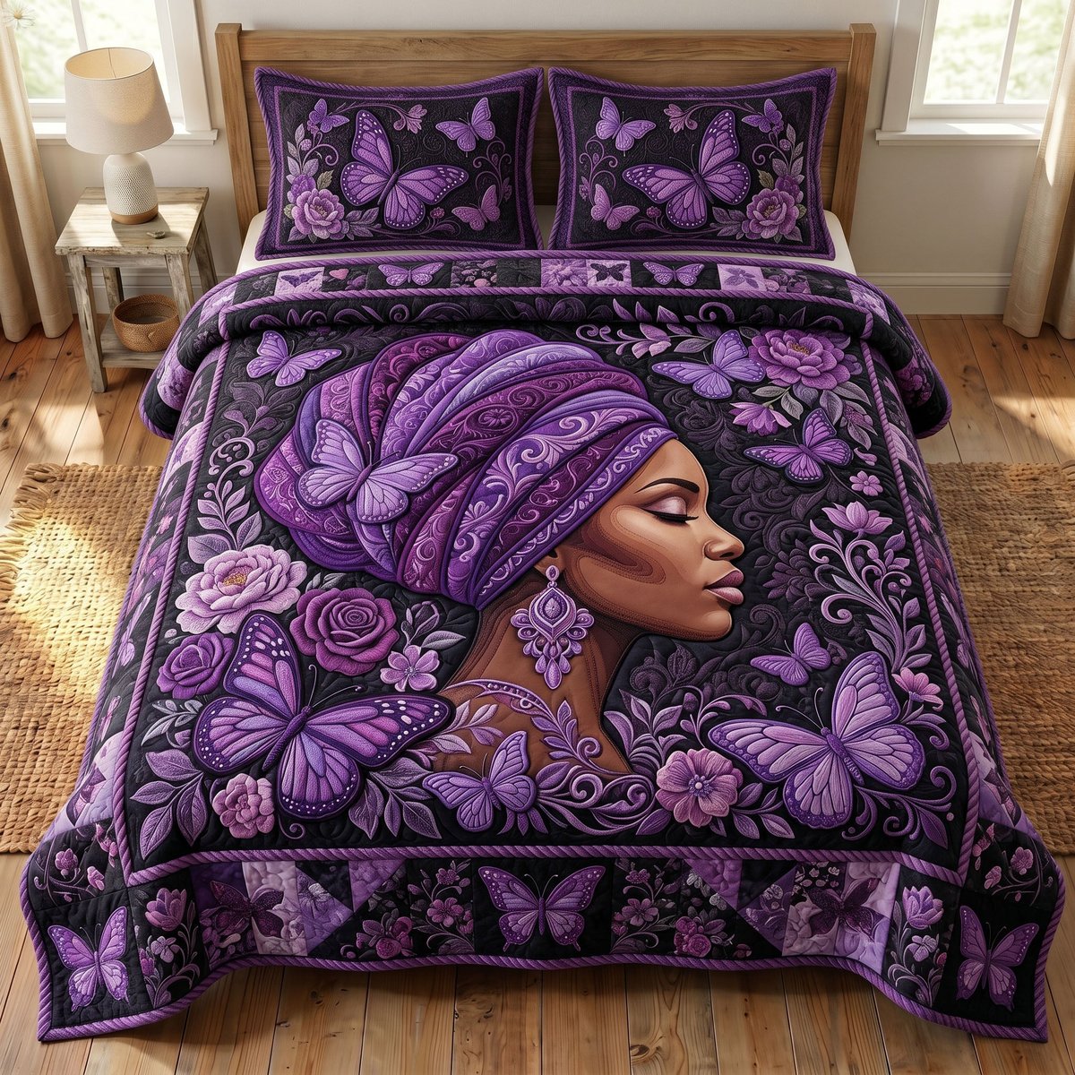Melanin Queen 3 Piece Quilted Bedding Set Gift For African American Heritage Lovers