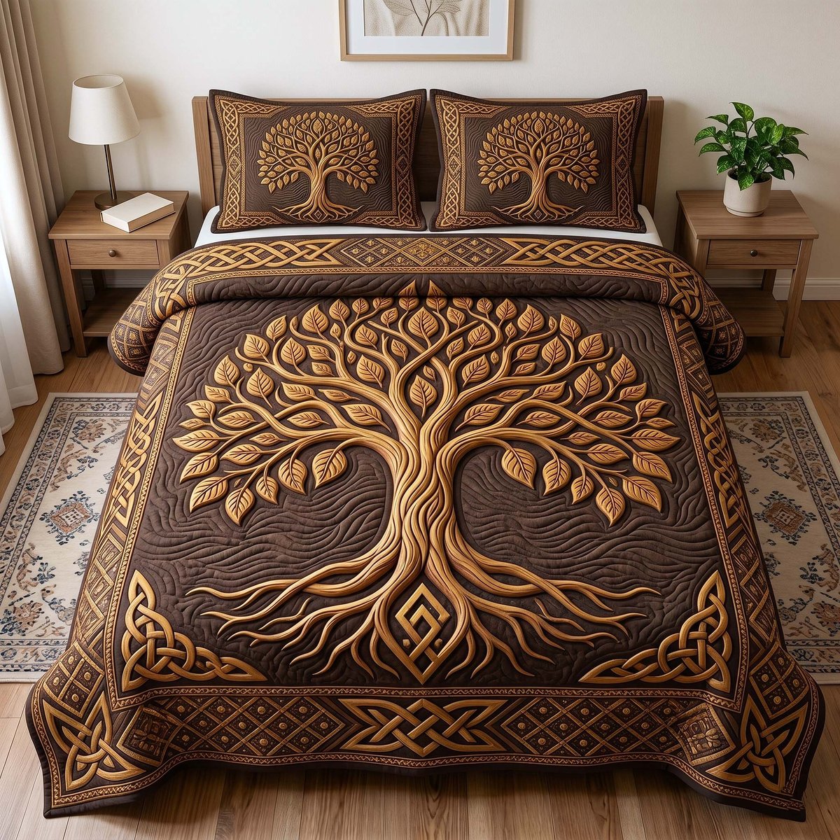 Eternal Roots 3 Piece Quilted Bedding Set Gift For Home Decor Lovers