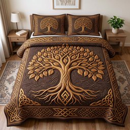 Eternal Roots 3 Piece Quilted Bedding Set Gift For Home Decor Lovers