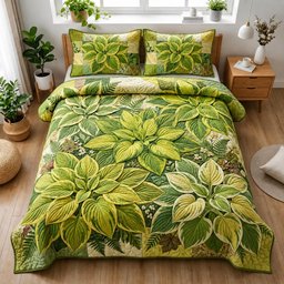 Green Serenity 3 Piece Quilted Bedding Set Gift For Flower Lovers