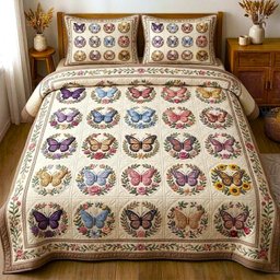 Butterfly Dream 3 Piece Quilted Bedding Set Gift For Butterfly Lovers