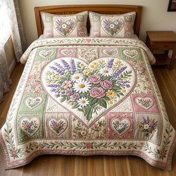 Floral Patchwork 3 Piece Quilted Bedding Set Gift For Flower Lovers