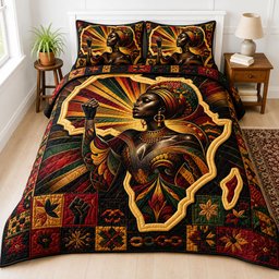 African Empowerment 3 Piece Quilted Bedding Set Gift For African American Heritage Lovers