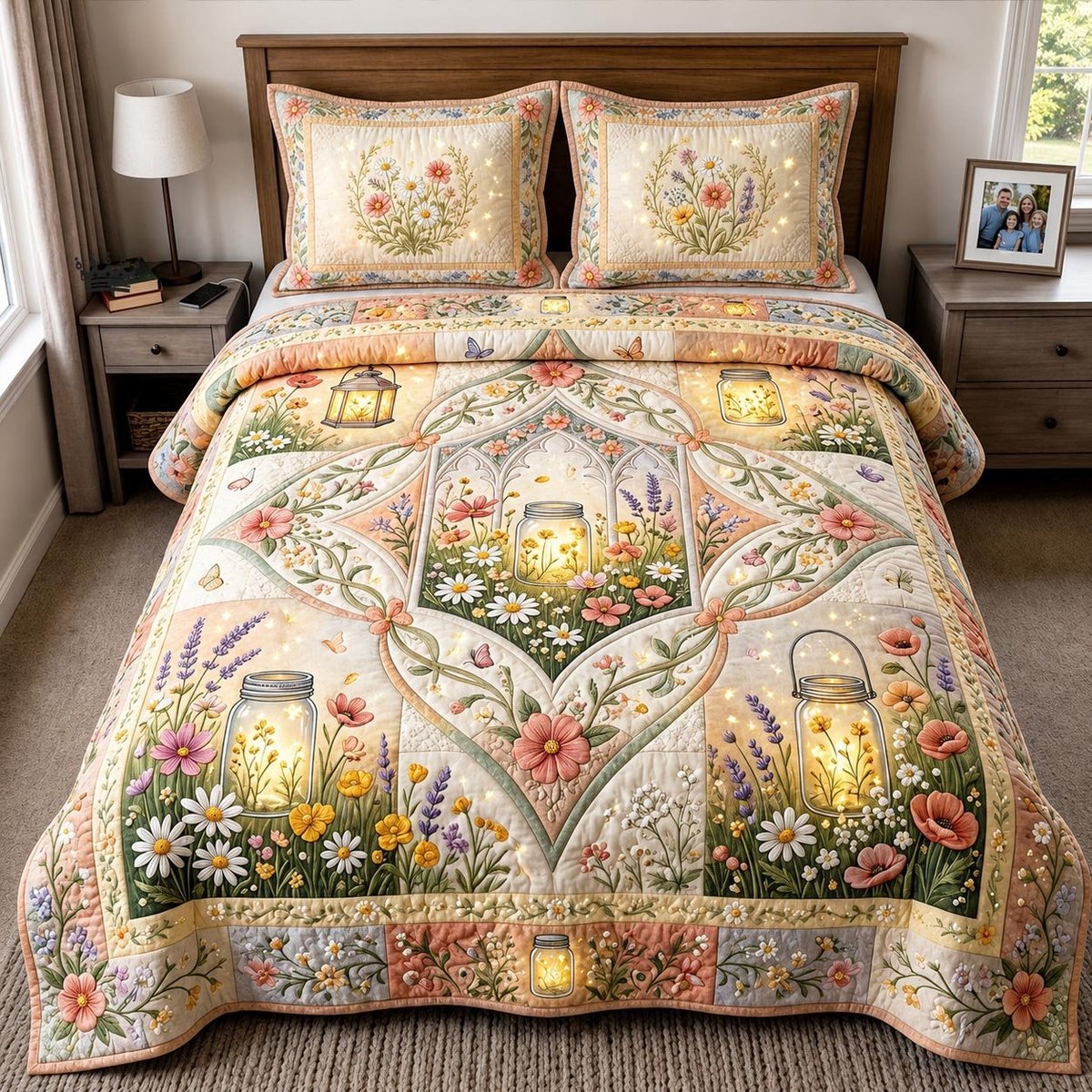 Bloom Garden 3 Piece Quilted Bedding Set Gift For Flower Lovers