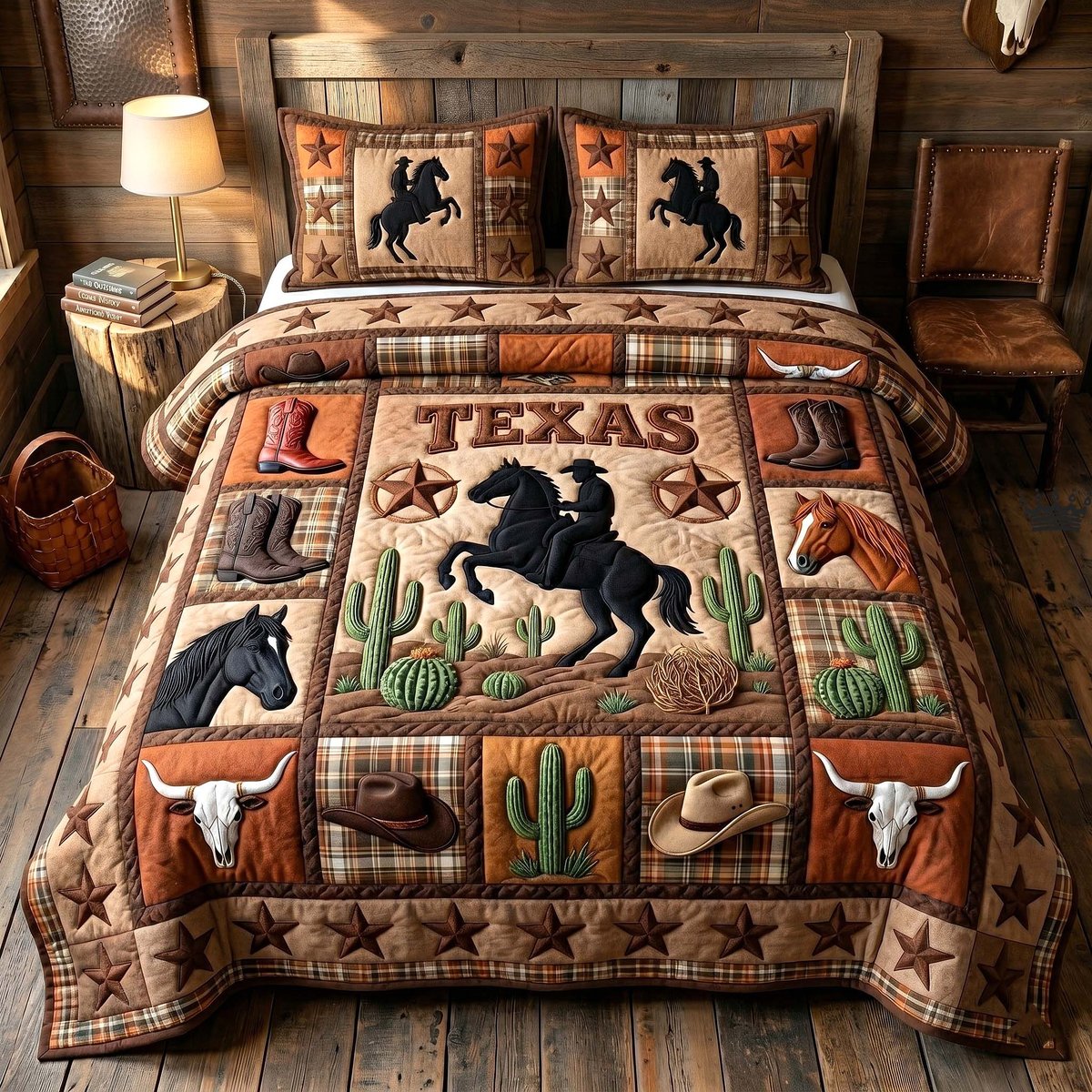 Texas Pride Horse 3 Piece Quilted Bedding Set Gift For Western Lovers