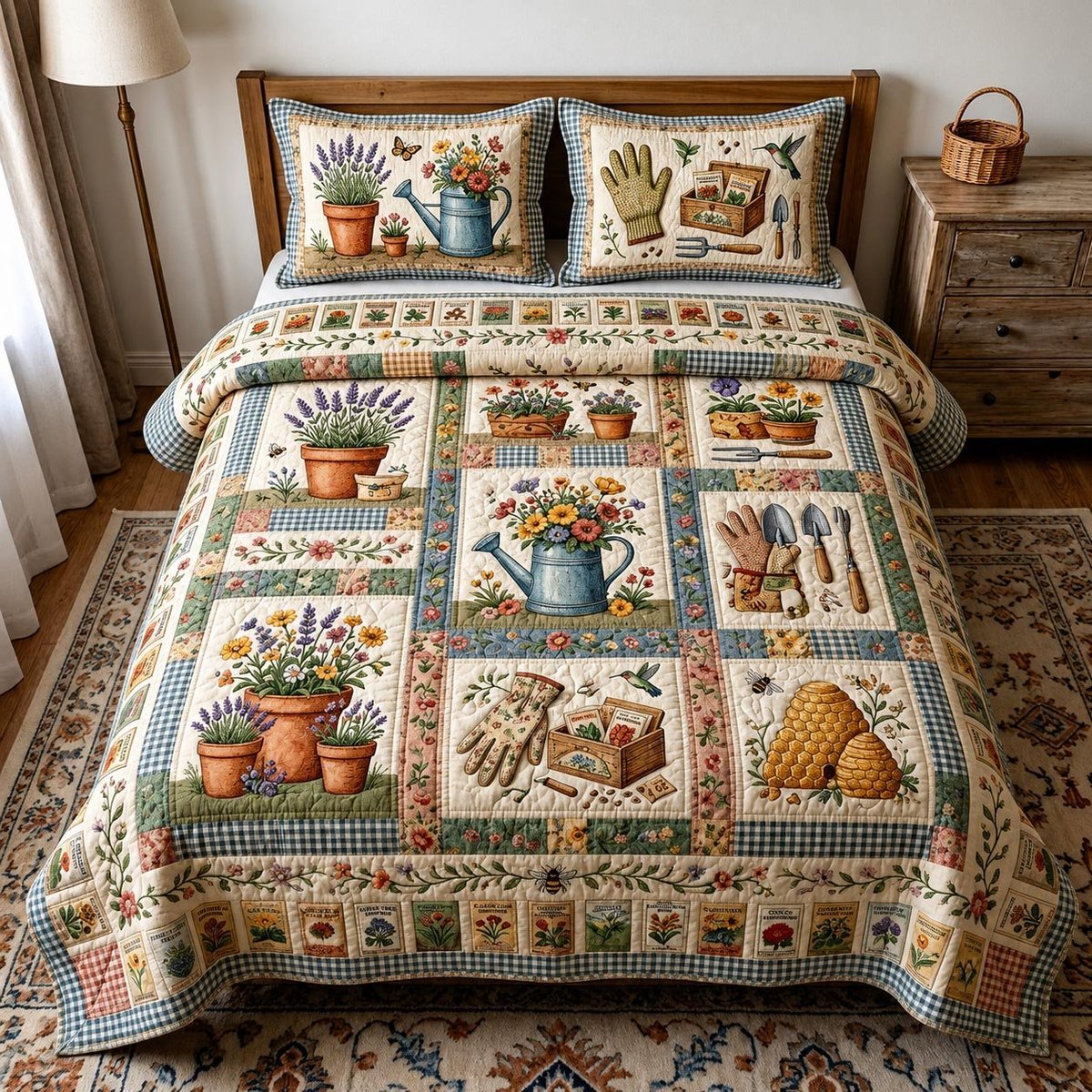 Garden Bloom 3 Piece Quilted Bedding Set Gift For Flower Lovers