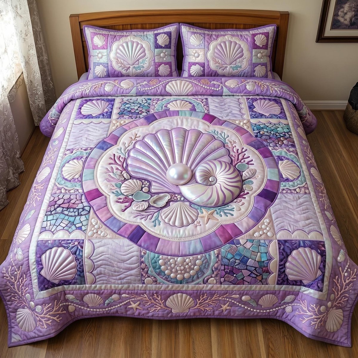 Seaside Calm Beach 3 Piece Quilted Bedding Set Gift For Beach Lovers