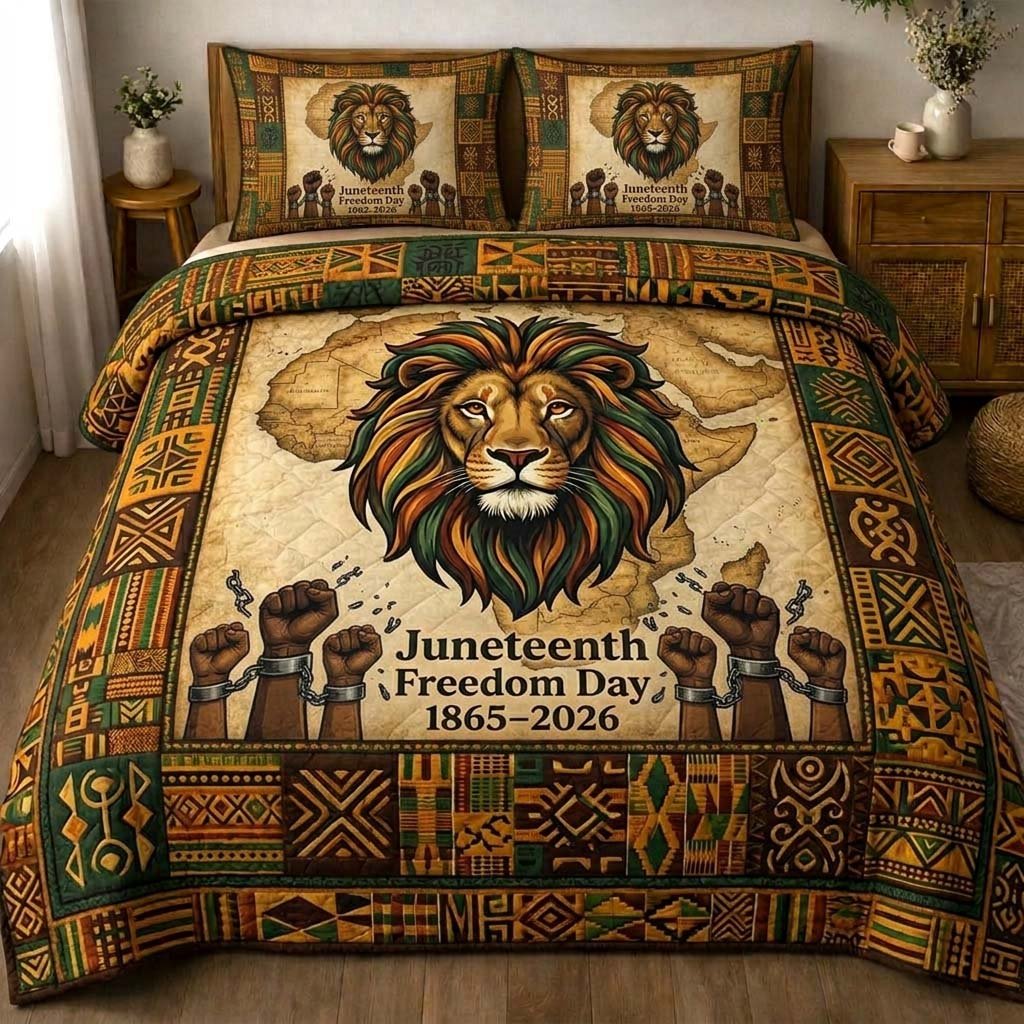 Lion Freedom 3 Piece Quilted Bedding Set Gift For Lion Lovers
