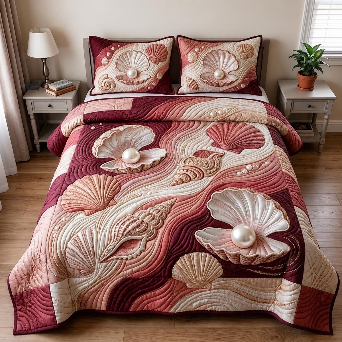 Coastal Whisper Beach 3 Piece Quilted Bedding Set Gift For Beach Lovers