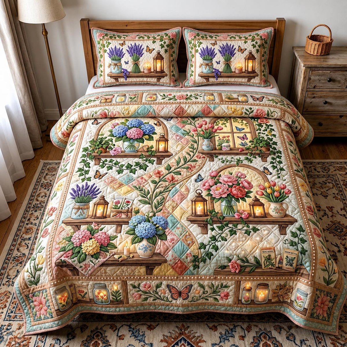 Bloom Garden 3 Piece Quilted Bedding Set Gift For Flower Lovers