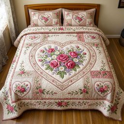 Floral Patchwork 3 Piece Quilted Bedding Set Gift For Flower Lovers