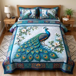 Peacock Majesty 3 Piece Quilted Bedding Set Gift For Bird Lovers