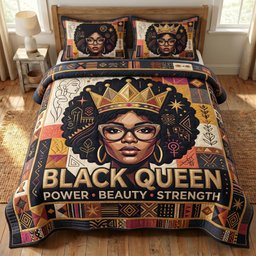 Melanin Queen 3 Piece Quilted Bedding Set Gift For African American Heritage Lovers