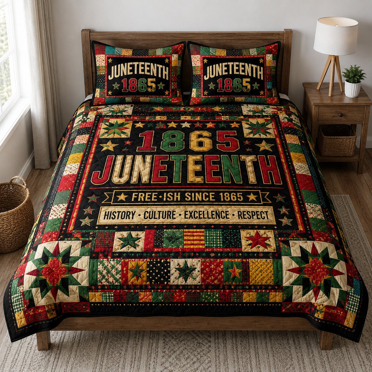Freedom Roots 3 Piece Quilted Bedding Set Gift For African American Heritage Lovers