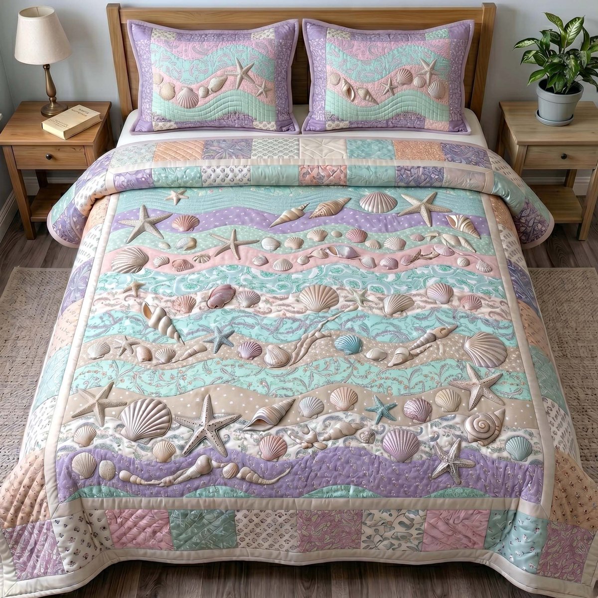Coastal Whisper Beach 3 Piece Quilted Bedding Set Gift For Beach Lovers